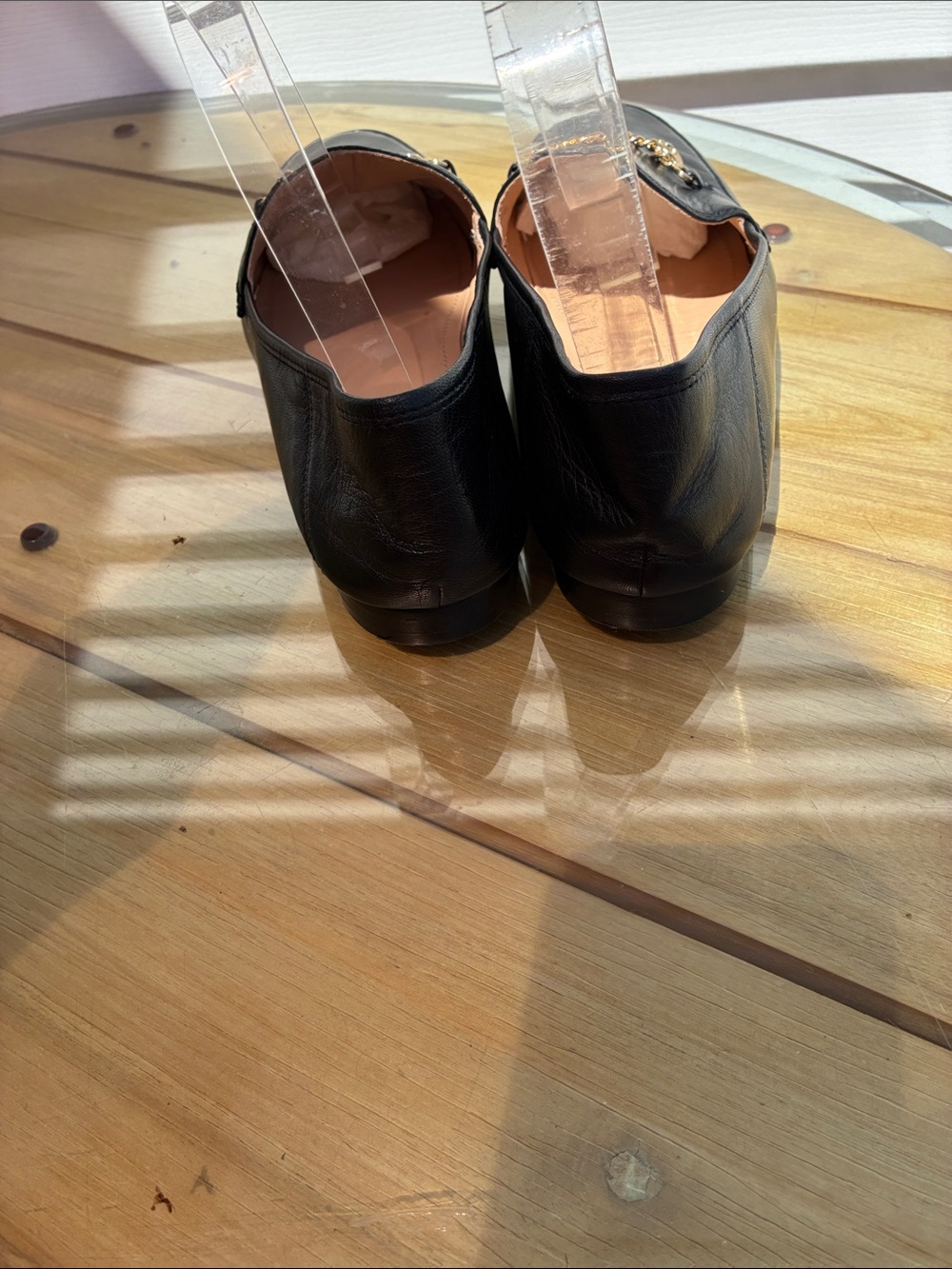Coach Black Leather Loafers with Gold Chain Accent - Picture 4 of 8